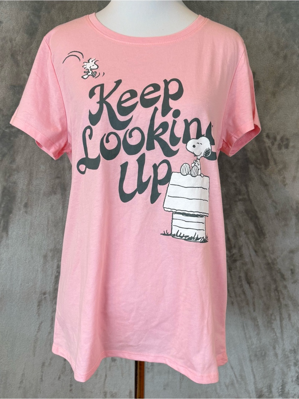 Peanuts Snoopy & Woodstock Keep Looking Up Women's Size Small T-Shirt Pink